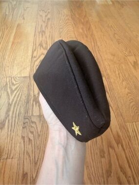 Brown Military-Style Wool Blend Side Cap with Gold Star Accent for women